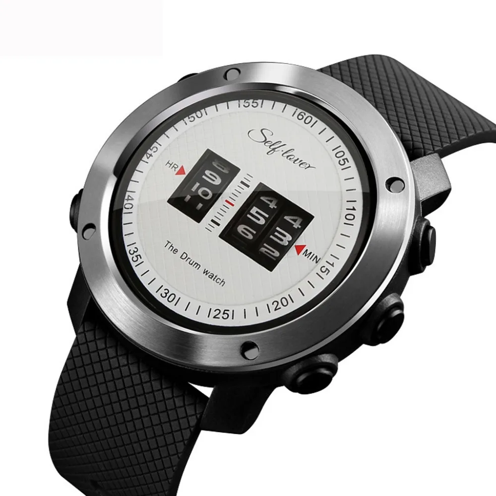 Для мужчин s Барабан Ролл часы Потрясающие уникальные часы время прокатки резиновый ремешок цифровые часы для мужчин Водонепроницаемость#4O24