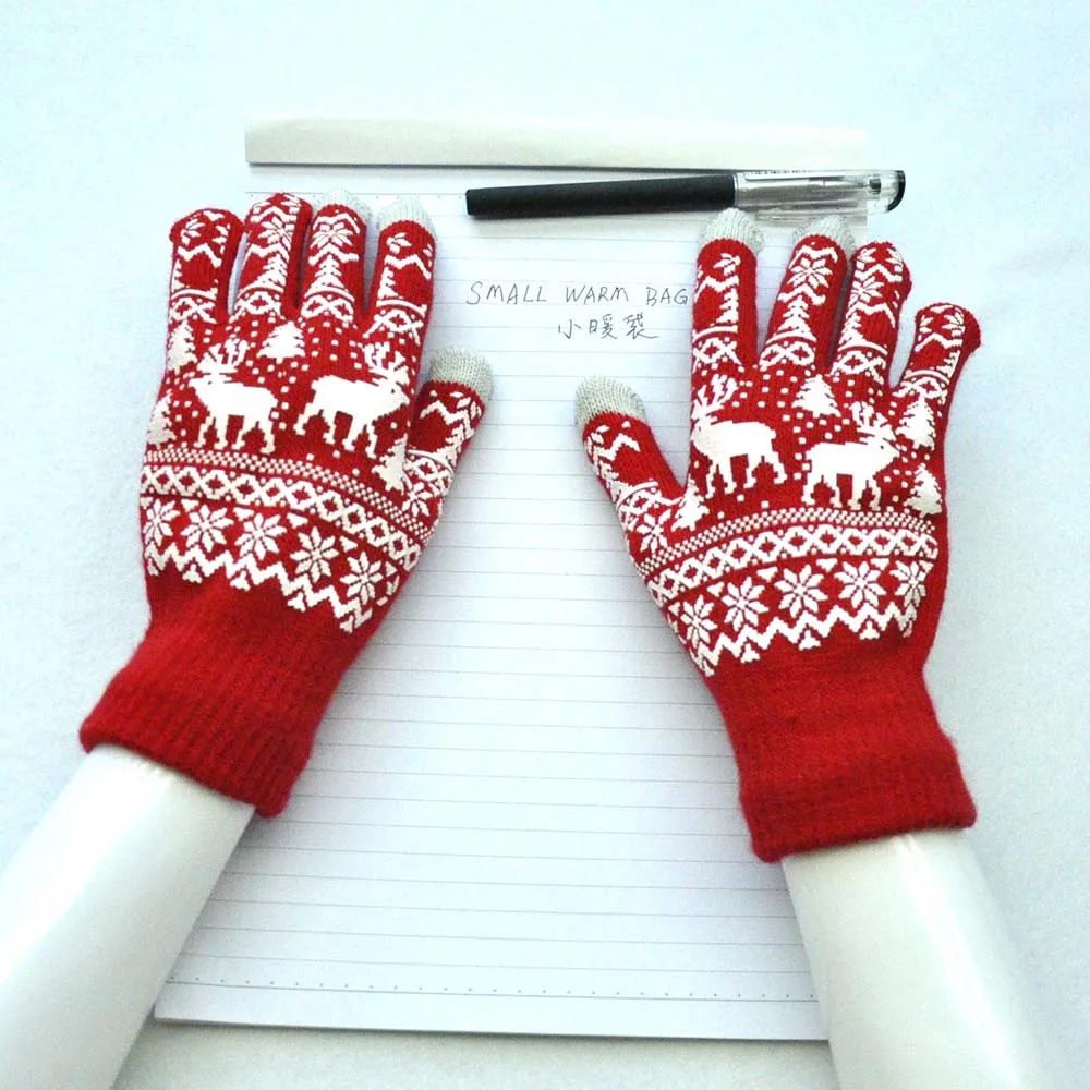 Мужские и женские Рождественские Зимние перчатки теплые перчатки на полный палец тянущиеся вязаные варежки wapiti Pint screen милые велосипедные перчатки для верховой езды