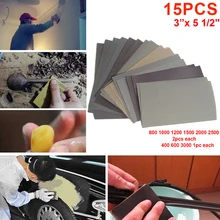 Jeu de papier de verre abrasif, 15 pièces, grain 400 600 3000 800 1000 1200 1500 2000 2500, polissage de voiture, métal, verre
