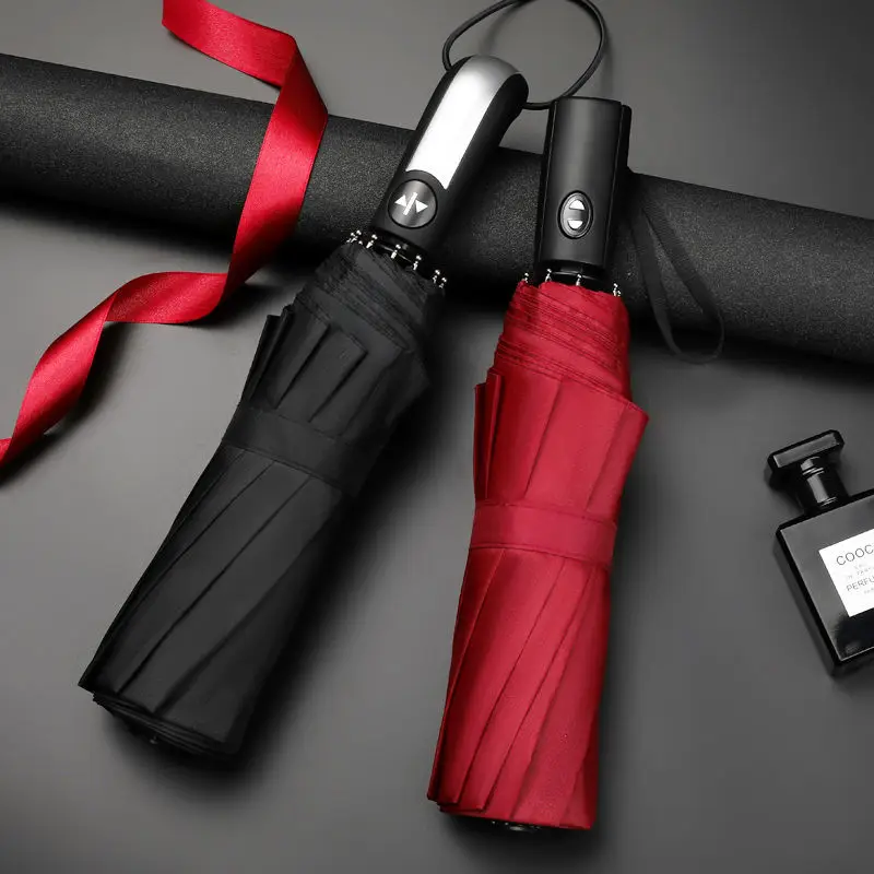 

Business Men Umbrella Students Three Fold Reinforced Windproof 10 Bone Fully Automatic Rain Or Shine Dual Purpose Umbrella Adver