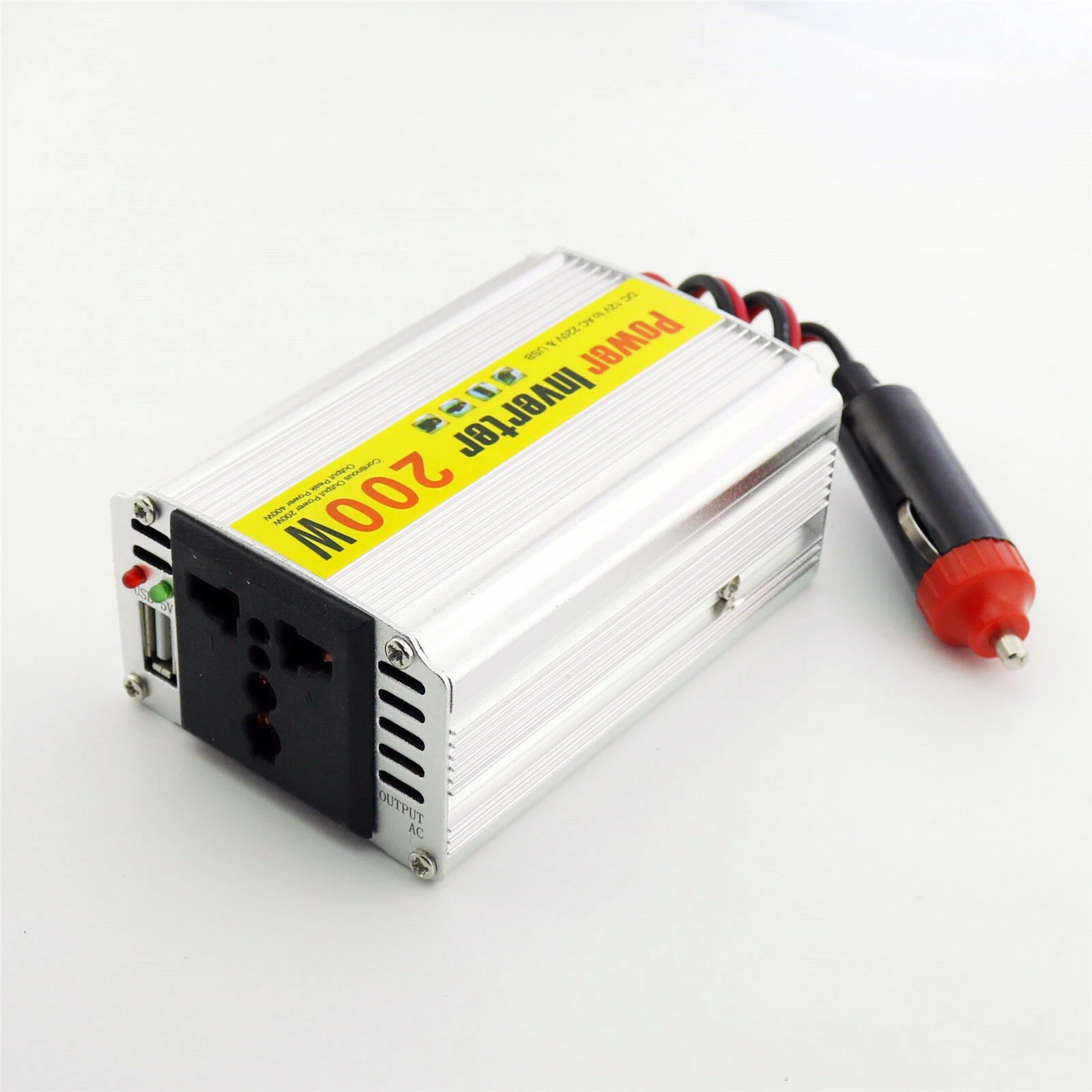 

1x 200W DC 12V to AC 220V Car Cigarette Lighter Power Inverter Converter with USB Port Multifunctional Car Power Inverter