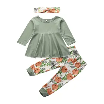 

Pudcoco 1-4 Years 3PCS Toddler Kids Baby Girls Autumn Flower Clothes Set Tops T-shirt Pants Leggings Headband Outfits