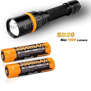 

FENIX SD20 Diving Flashlight LED max 1000 lumen underwater 100 meters waterproof dive torch with 2 x ARB-L18-3500 battery