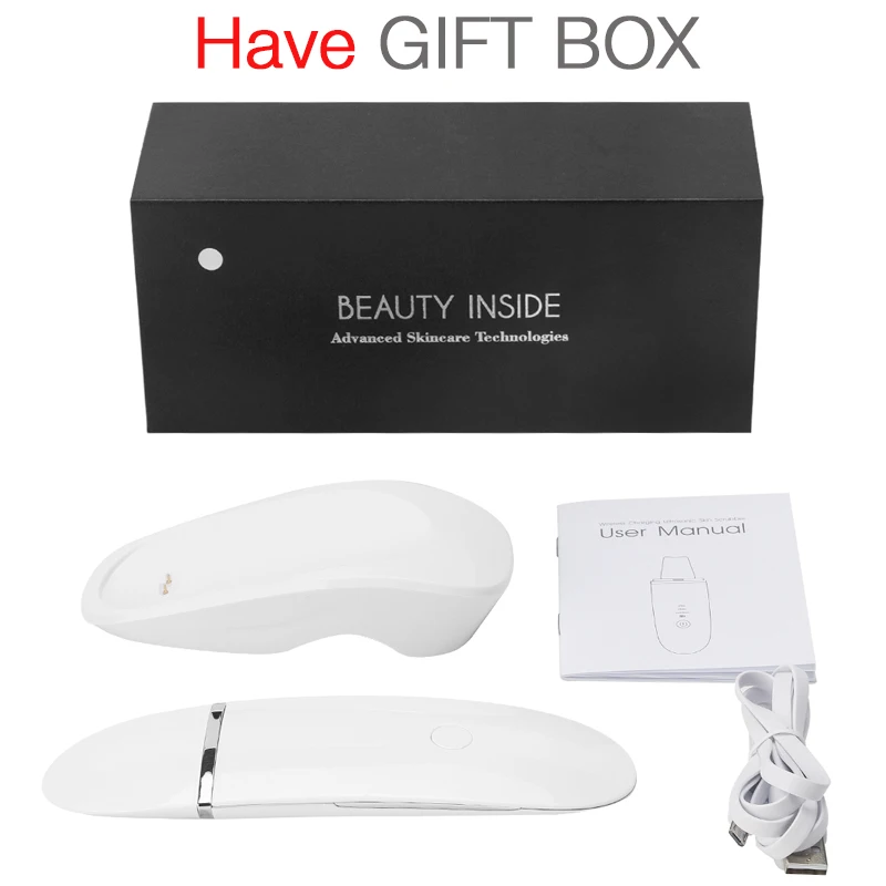 White WITH GIFT BOX Ультразвуковая скруббер для кожи Глубокая очистка лица скруббер Вибрационный для очищения лица шпатель для кожи пилинг прибор для красоты - Цвет: White WITH GIFT BOX