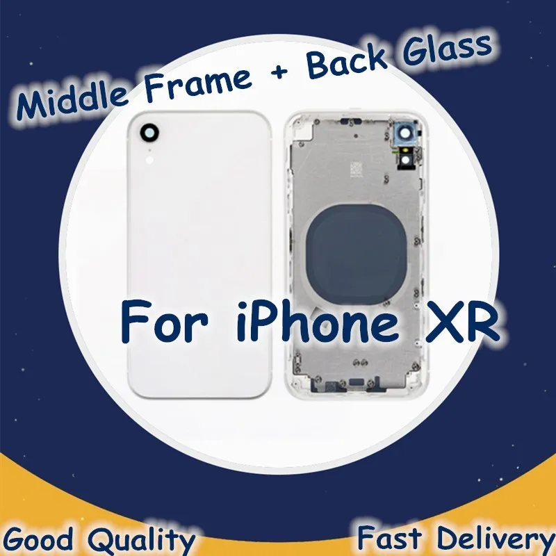 

Middle Frame + Back Glass For iPhone XR Battery Cover Case Middle Frame Chassis Assembly For iPhone XR Back Housing Case Parts