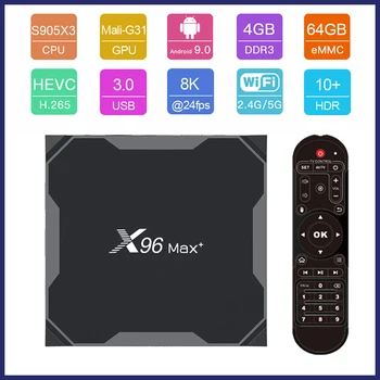

New X96 max plus Smart TV Box Amlogic S905X3 Android 9.0 Quad Core 4G 32G/64G 2.4G&5.0G Dual WIIF 8K HD Set top box X96 MAX+