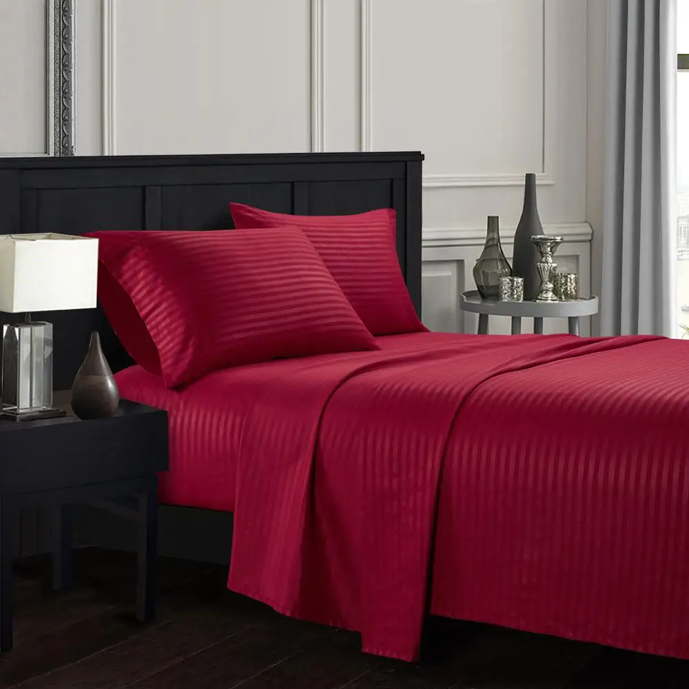 Комплект постельного белья Египетский комфорт 1800 Кол глубокий карман в полоску 3-4 шт. простыни на резинке постельное белье стеганые одеяла - Цвет: Wine Red