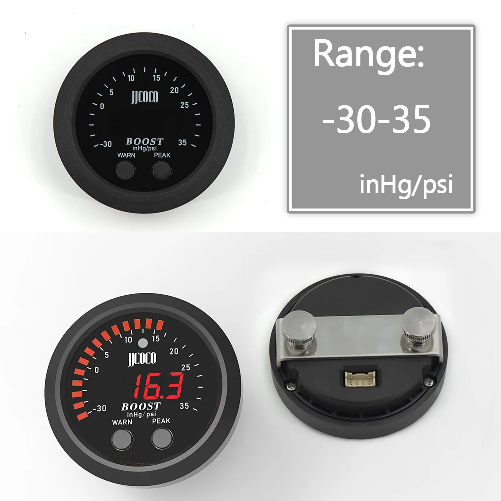Automotive Pressure Gauge Uviversal 52mm Digital-30in/Hg-35psi Electronic Turbo Boost Gauge Ultra-Thin Turbo Boost Meter Vacuum Gauge 12v 24v