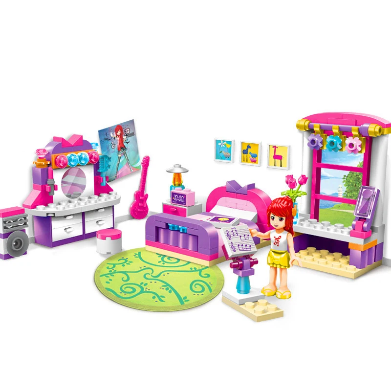 124Pcs Educational Building Blocks Toys For Girls DIY Gift Sleeping Beauty's Bedroom Scenes Guitar Piano Models Compatible | Игрушки и