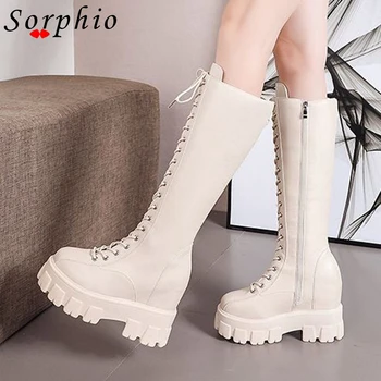 

Sorphio Ladies 2020 Desisgner Brand Women Shoes Wegdes Lace Up Casual Mid Calf Boots Women Platform Thick Bottom Cool Boots