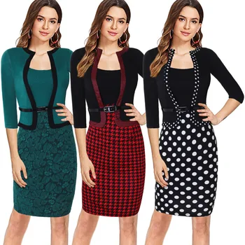 

Women Patchwork One Piece 3/4 Sleeve Shealth Mother Dress New Fashion Bodycon Office Dress Elegant Party Dresses 2020 Vestidos