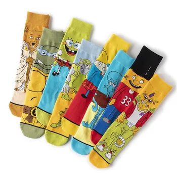 

Happy Funny Cartoon Anime Printed Men's Socks 2020 Spring Summer New Combed Cotton Crew Socks Harajuku Hip Hop Skateboard Socks