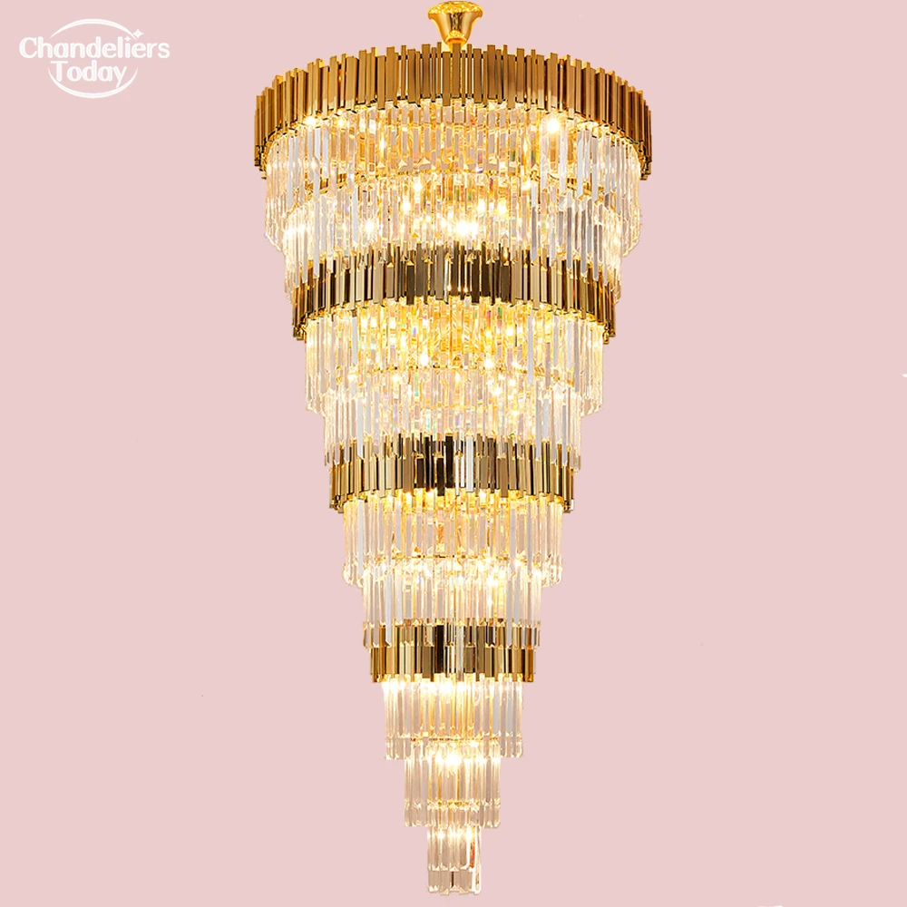 Large Big Modern Crystal Chandelier Lighting LED Stair Cristal Hanging Light Luxury Staircase Golden Chandelierd Lamp | Освещение