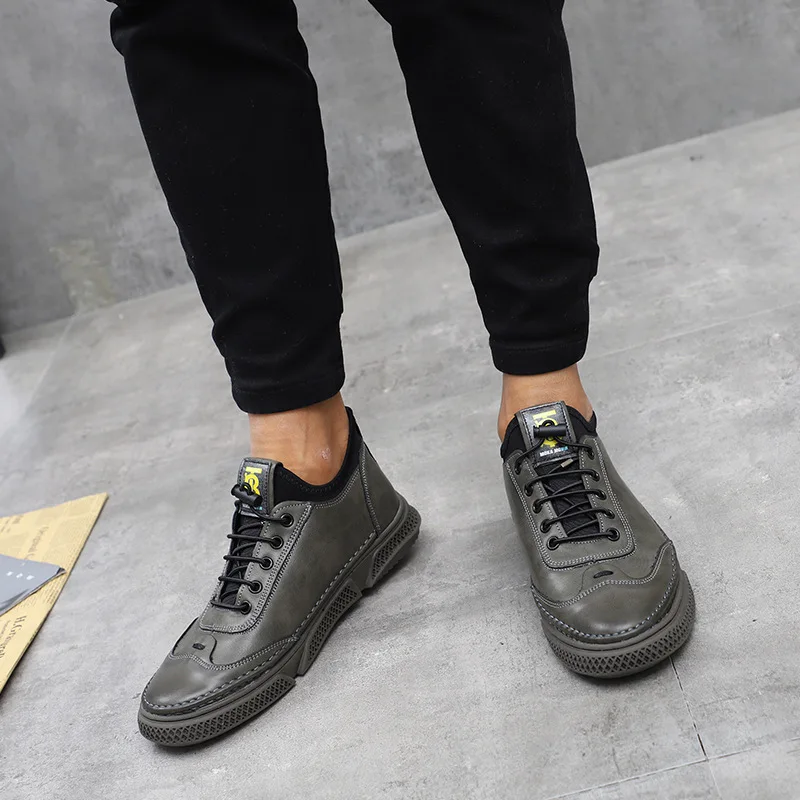 

New Style PU Leather MEN'S Thin Shoes Leather Shoes Korean-style Fashion Cotton-padded Shoes with Velvet Breathable Comfortable