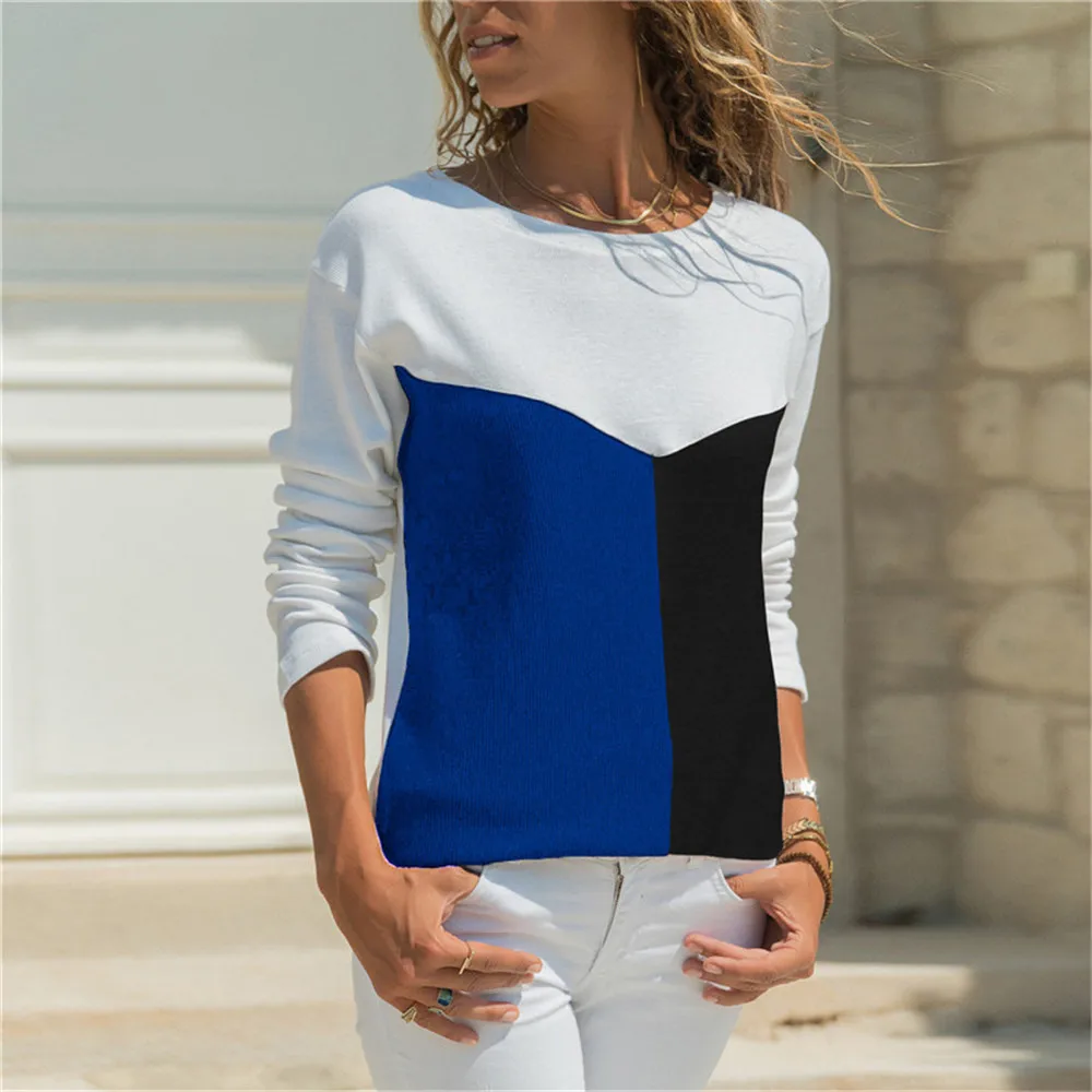 Осенняя Лоскутная Женская рубашка пуловер длинный рукав Свободный Повседневный хлопковый вязаный кружевной блузка женские топы Плюс Размер 3XL Blusas Femme - Цвет: C5