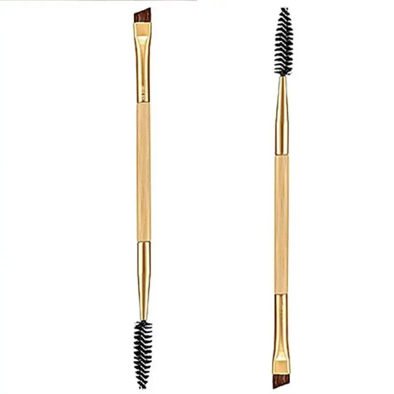 1 шт Двойная Кисть для макияжа, бровей, Женская Профессиональная портативная деревянная ручка, двойная спиральная кисть для бровей