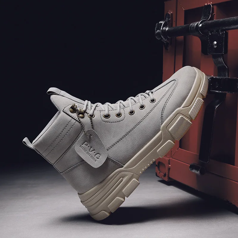 Men Boots Breathable Leather Mesh High Top Casual Boots Desert Work Shoes Mens SWAT Ankle Bootsdr5