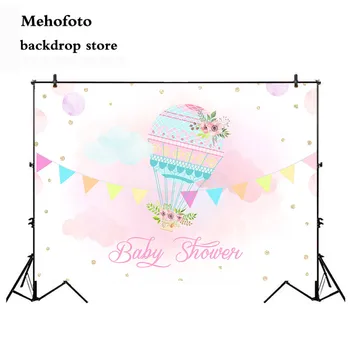 

Neoback Newborn Baby Shower Backdrop Hot Air Balloon Photo Booth Background Pink Birthday Party Decoration Banner 7x5ft 401
