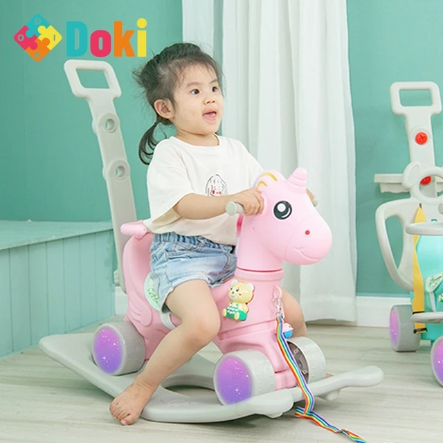 Children Cute Unicorn Rocking Horse Stroller Flashing Wheel Pram Baby Music Multi-Function Rocking Chair Kids Toys Doki Toy 1