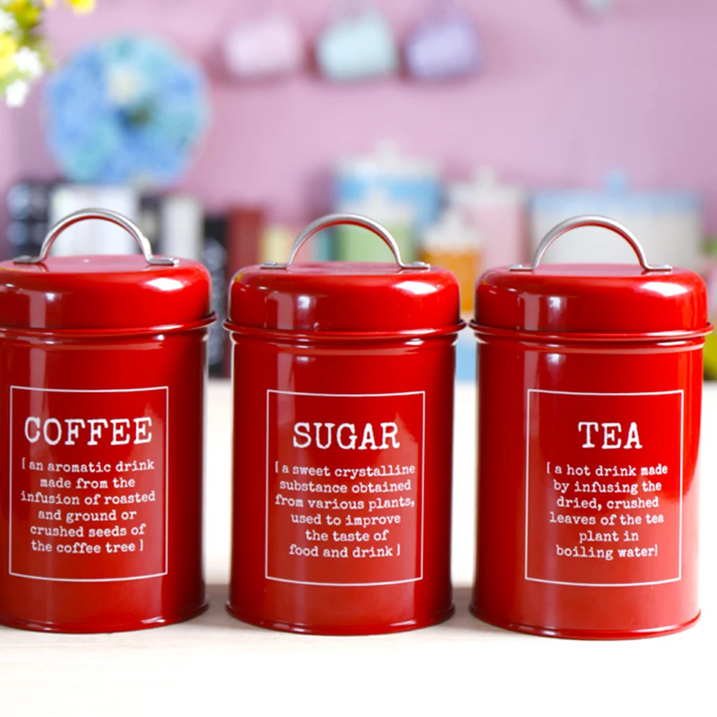 3pcs Tea Coffee Sugar Canister Metal Food Storage Tin for Kitchen Counter Tea Coffee Sugar Spices Sundries Storage Box
