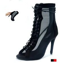 Women Dance Boots For Ladies High Heel Flannel Ballroom Modern Dance Shoes Black  Gilrs Soft Sole Bachata Salsa Dancing Shoes