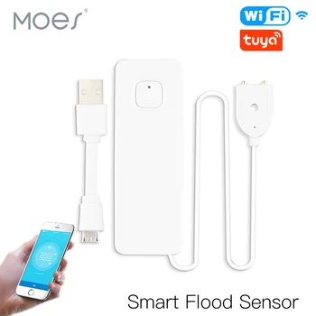 

WiFi Smart Flood Sensor Water Leakage Detector Flood Overflow Alert Security Alarm System Tuya/Smart Life App Remote Control