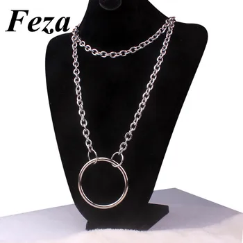 

thick stainless steel Chain layered punk big circles necklace link chain round pendant necklace women fashion gothic jewelry