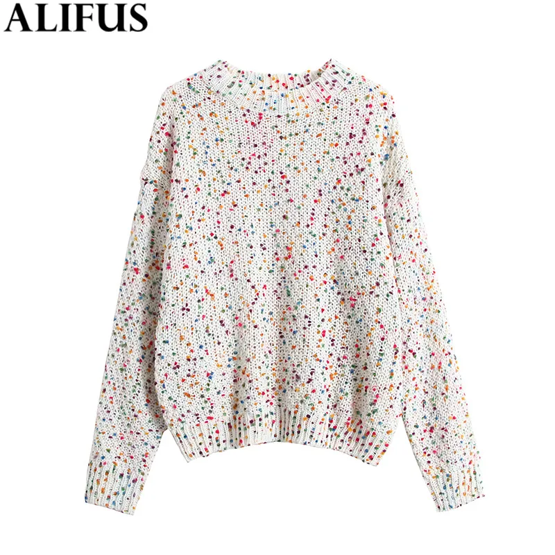 Fashion Za Women Sweaters Autumn Dot Print O-Neck Casual Long Sleeve Loose Knitting Pullovers Ladies' Sweater Jumper Tops