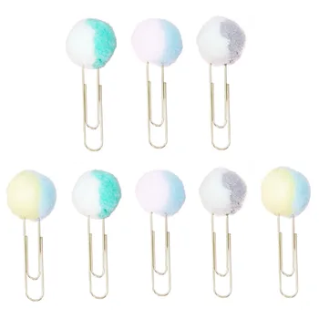 

1 Set 8 Pcs Double-colored Plush Ball Paper Clips Scrapbook Paperclips
