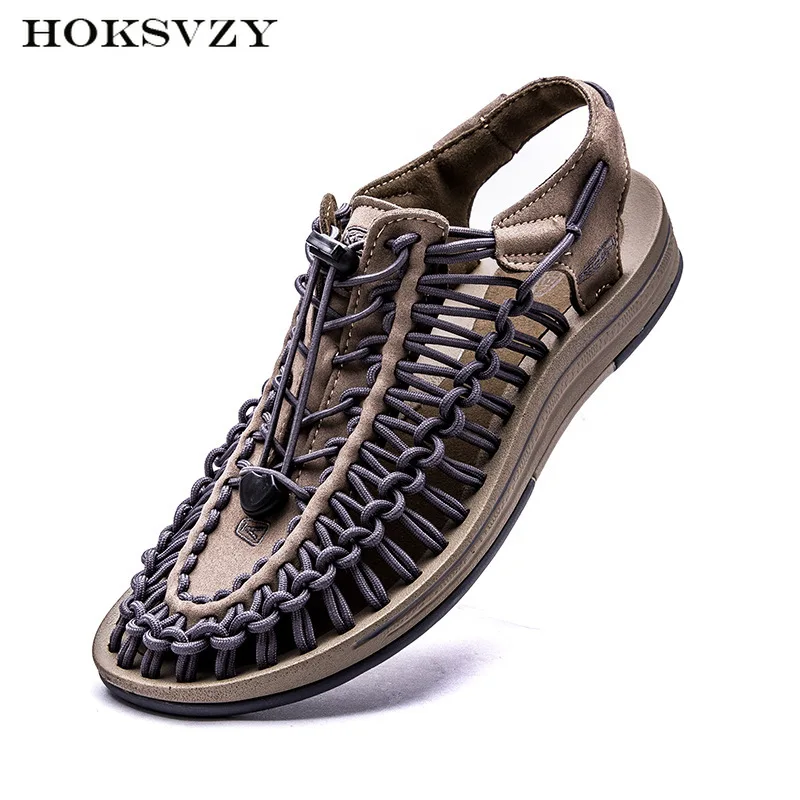 HOKSZVY/Новинка года; летние мужские сандалии большого размера; мужская кожаная обувь; плетеные римские сандалии; шлепанцы; CLK-1998