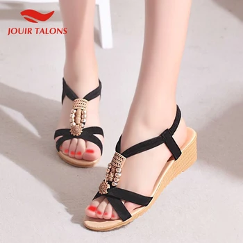 

JOUIR New Fashion Metal Decoration Gladiator Sandals Woman Shoes Open Toe Wedge Heels Slip-On Leisure Shoes Women Sandals