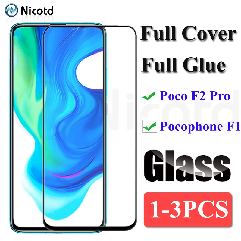 

1-3Pcs Full Glue Protective Glass For Xiaomi Poco F2 Pro Tempered Glass For Xiaomi Pocophone F1 Full Cover Screen Protector Film