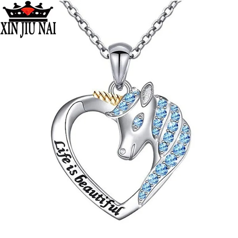 New accessories unicorn Pegasus necklace two-color heart pony pendant ladies boutique | Украшения и аксессуары