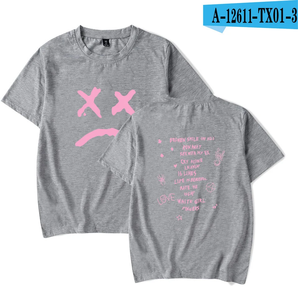 gray tshirt Футболка Lil с открытым принтом, футболка с коротким рукавом для отдыха, белая хлопковая забавная летняя уличная одежда, Lil Peep Rapper Fan, Топ 4XL - Цвет: gray tshirt