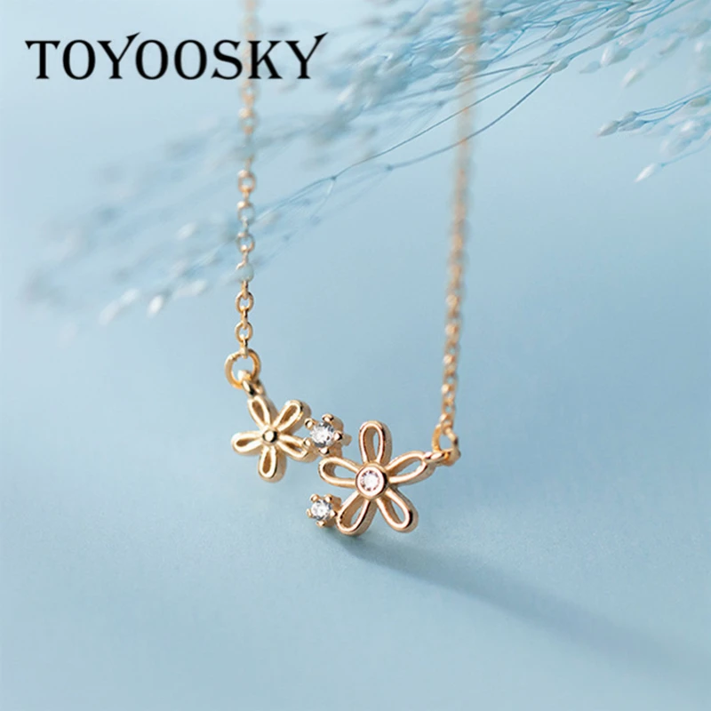 

New Arrival 925 Sterling Silver Shining Tiny CZ Flower Necklaces Pendant Necklace for Wome Girl Daughter Banquet Prevent Allergy