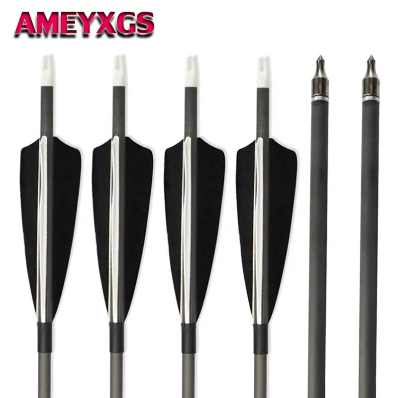 

12pcs Archery Carbon Arrows 34" Target Hunting Arrows Bolts Spine 500 Fletching 4" Turkey Feathers Hunting Shooting Accessories