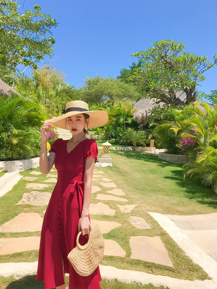 

KMETRAM Summer Beach Chiffon Dress Women Boho Sexy Maxi Dress 2020 Ladies Dresses Elegant Korean Red Dress Vestidos MY5501
