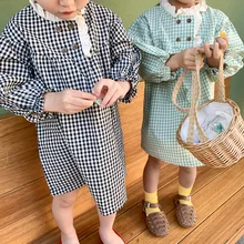 Новое Стильное платье в клетку для девочек, весенние модные платья для девочек, От 1 до 6 лет