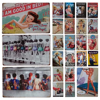 

Retro Girl License Plates Pin Up Poster Vintage Metal Tin Signs Pinup Wall Decoration Bar Pub Club Decorative Home Decor 20x30cm