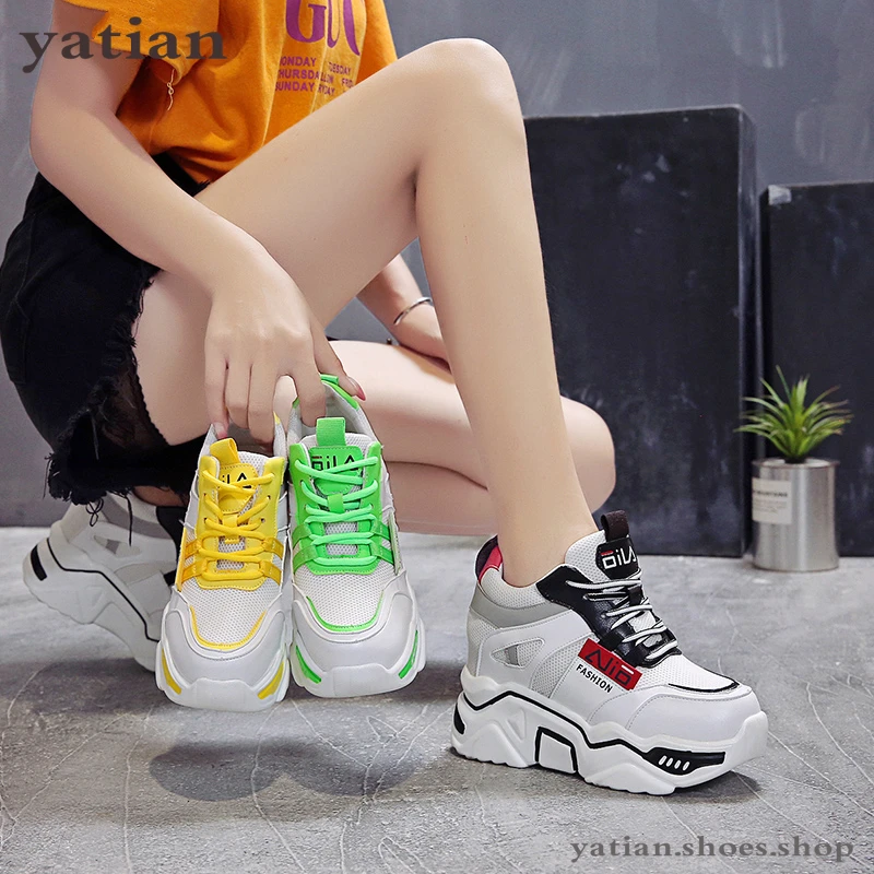 

34 PU Mixed Color Casual Shoes Women Sneakers 2019 New Autumn Super High Platform Sneakers For Women Wedges Shoes Female Q-08