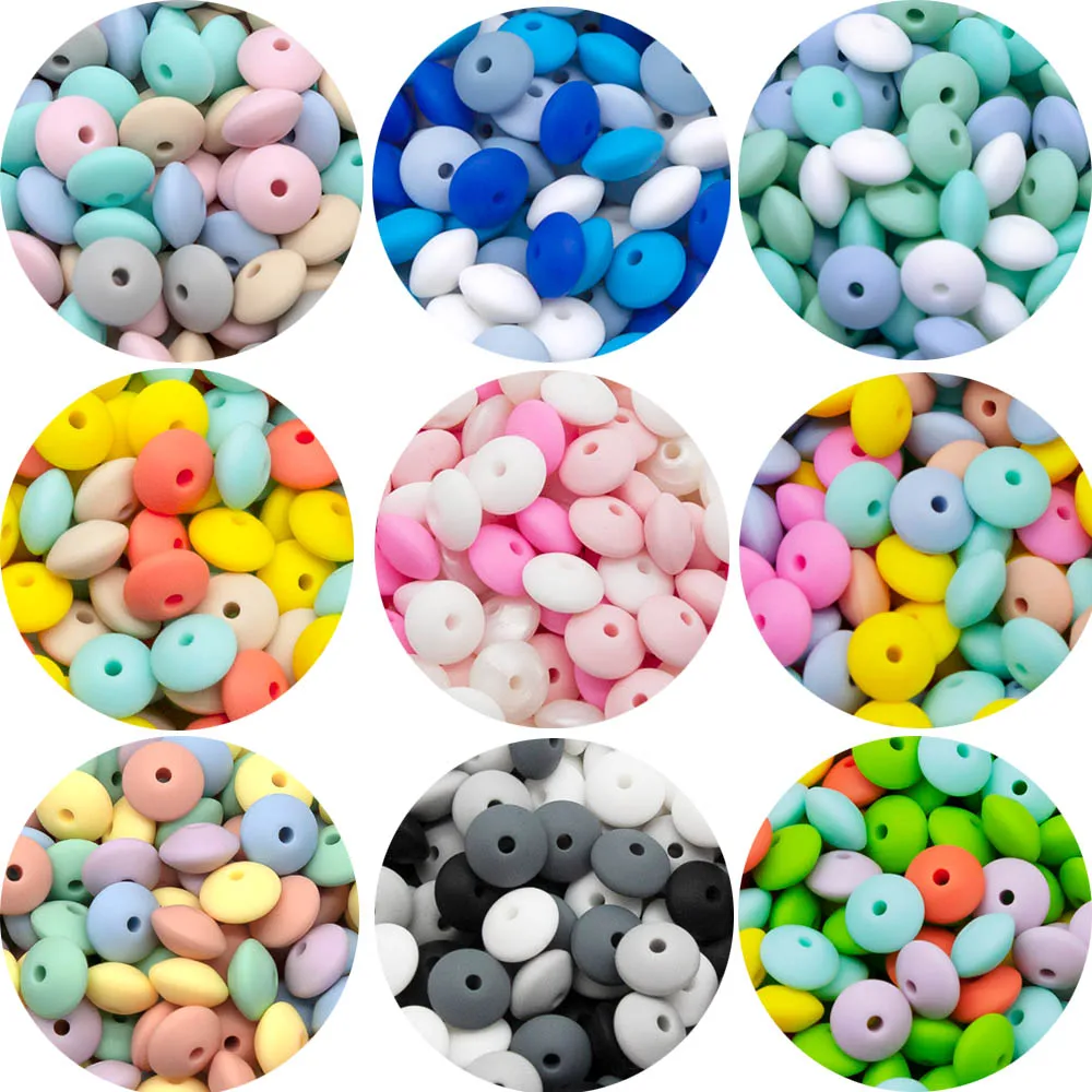 Cute-Idea 20Pcs Silicone Lentil Beads 12MM Baby Abacus Teething Beads BPA Free Newborn Baby Rodent Pacifier Chain Toy Baby goods