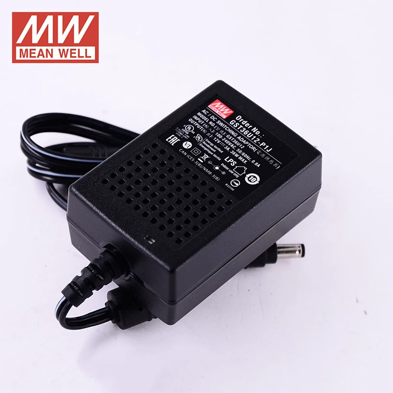 Meanwell GST36U12-P1J промышленный настенный адаптер 12V 3A 36W уровень VI означает хорошо