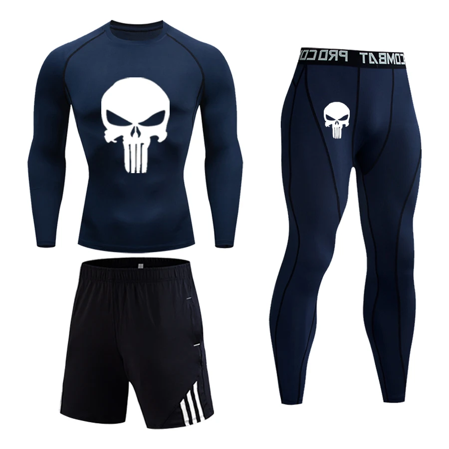 High Quality Winter Men's Warm Skull 3D Casual Long Underwear Suit T-Shirt + Leggings Gym Fitness Training Underwear Warm Suit long johns target