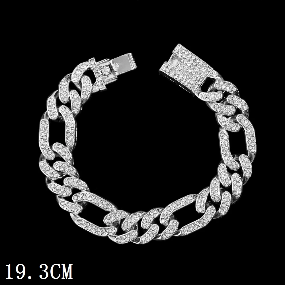 New Fashion Luxury 12mm Iced Out Cuban Link Chain Bracelet for Women Men Gold Silver Color Bling Rhinestone Bracelet Jewelry 