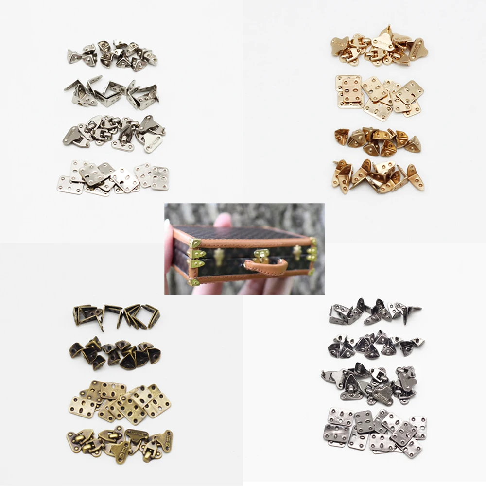Mini Metal Crafts DIY Manual BJD Doll Bags Parts Doll Suitcase Box Case Corner Protector Luggage Trunk Lock Box Accessories 4Pcs