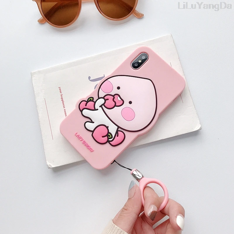 3D мультфильм RYAN APEACH чехол для телефона для iPhone 6 6s 7 8 Plus X XR XS 11 Pro Max Мягкий силиконовый чехол Coque сумка Fundas с кольцом
