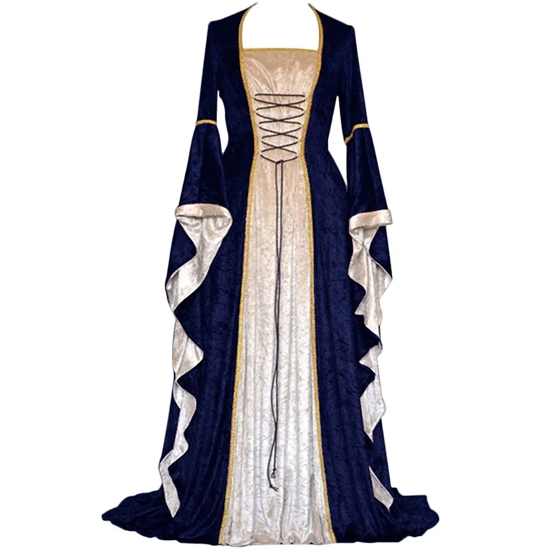 Средневековое платье костюмы на Хэллоуин для женщин Косплей Благородный дворец длинные халаты древний колокол рукав костюм принцессы 19