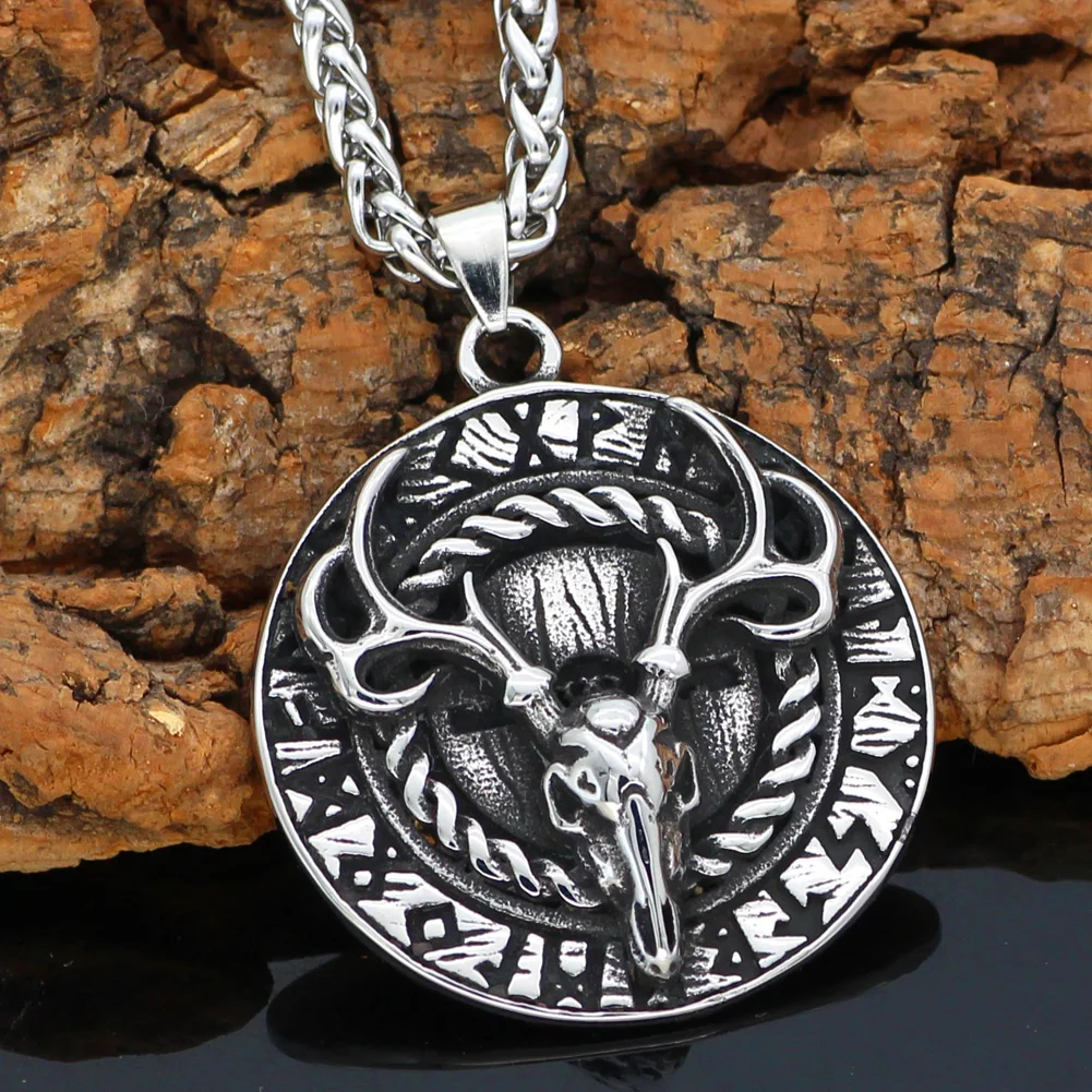 Noridc Viking олень Руна из нержавеющей стали ожерелье для мужчин с Valknut подарочная