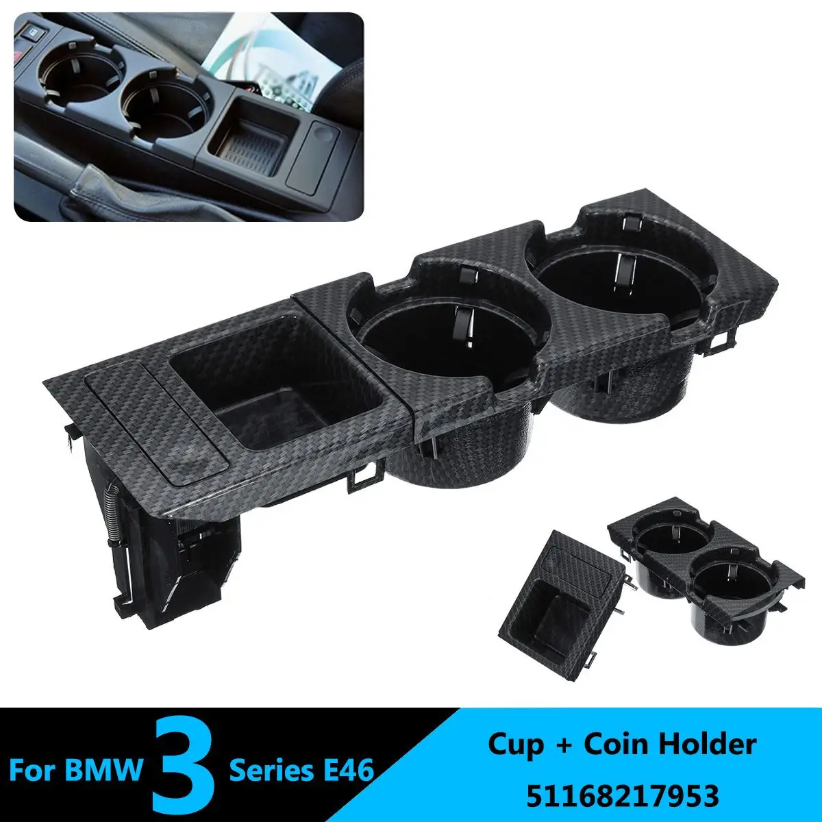 

Carbon Fiber Center Console Drink Cup Coin Holder Box for BMW 3 Series E46 99-06