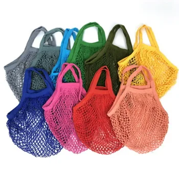 

Hot Sale Foldable Mesh Net Shopping Bag Long Handle Shoulder Bag Reusable Fruit String Grocery Shopper Cotton Tote Woven Bags